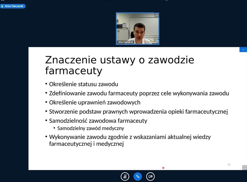 8.04.2021 Wykład dr Artura Owczarka pt. „Ustawa o zawodzie farmaceuty”