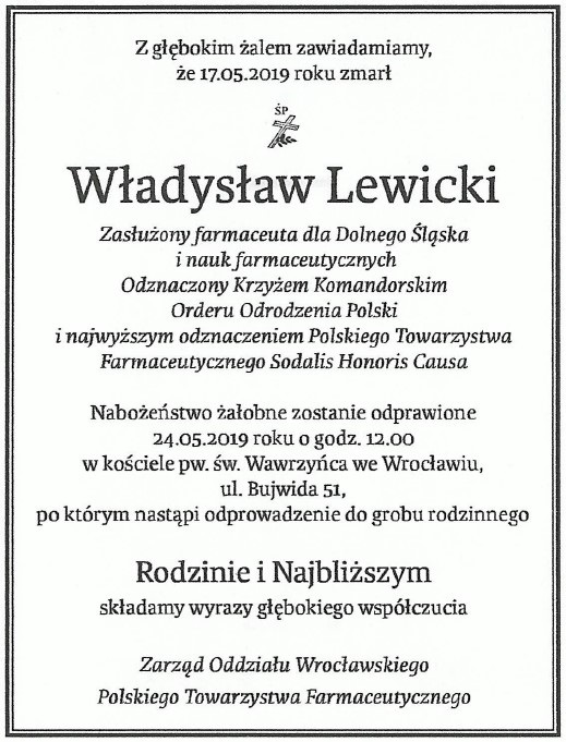 Zmarł Władysław Lewicki